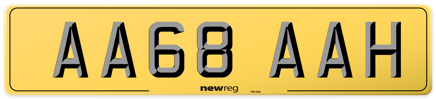 AA68 AAH Rear Number Plate
