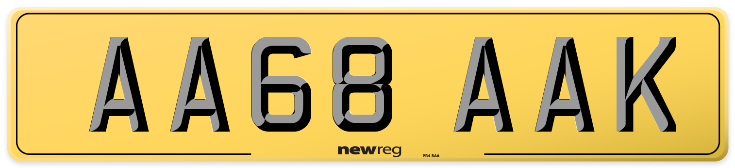 AA68 AAK Rear Number Plate