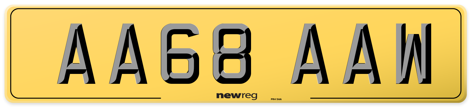 AA68 AAW Rear Number Plate