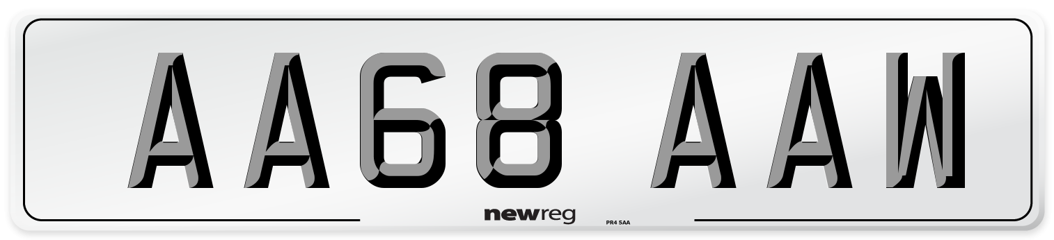AA68 AAW Front Number Plate