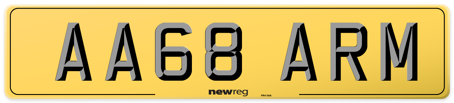 AA68 ARM Rear Number Plate