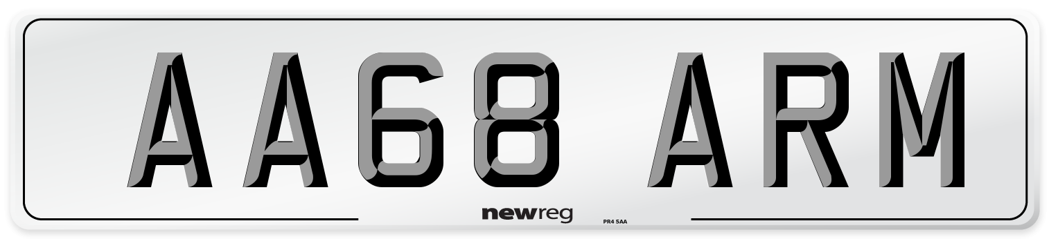 AA68 ARM Front Number Plate