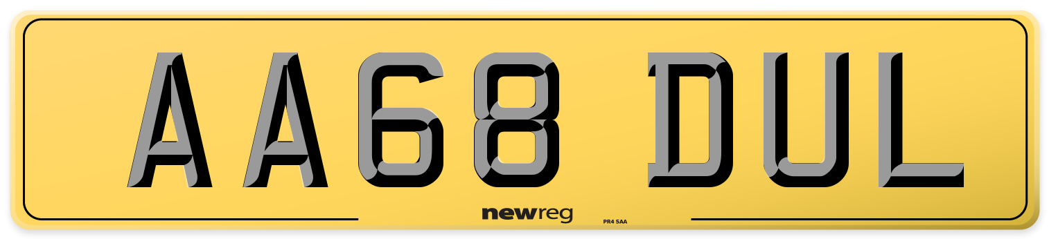 AA68 DUL Rear Number Plate