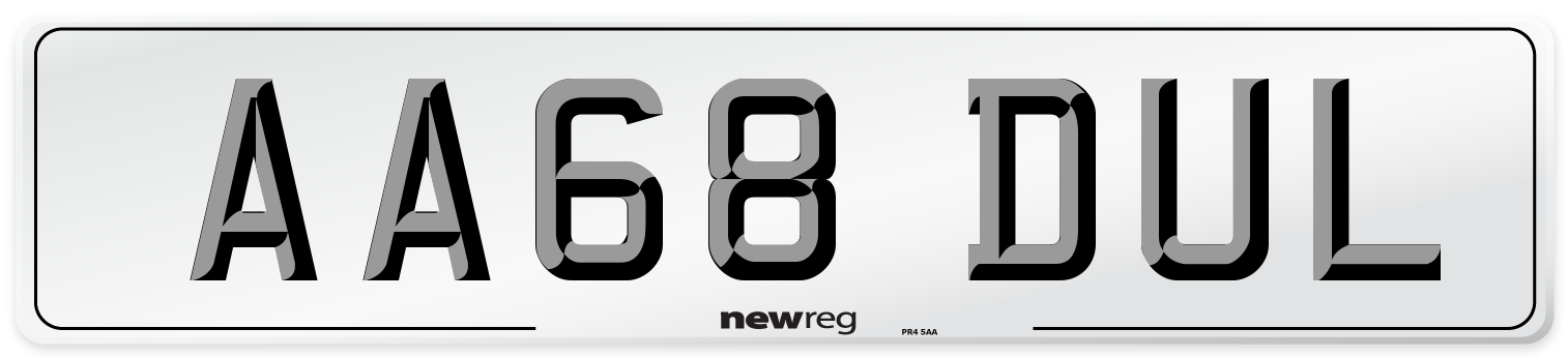 AA68 DUL Front Number Plate