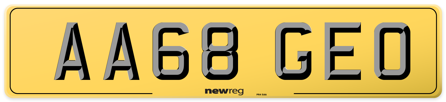 AA68 GEO Rear Number Plate