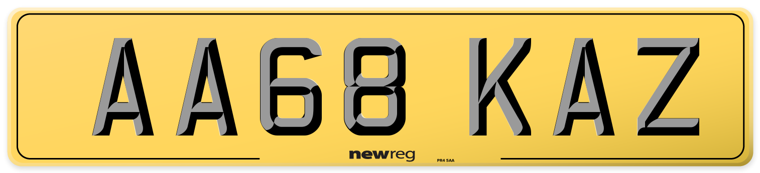 AA68 KAZ Rear Number Plate