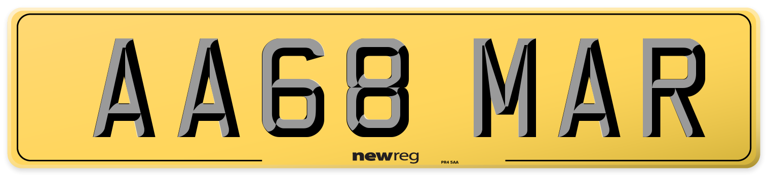 AA68 MAR Rear Number Plate