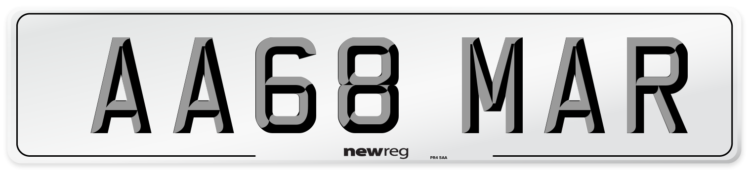 AA68 MAR Front Number Plate