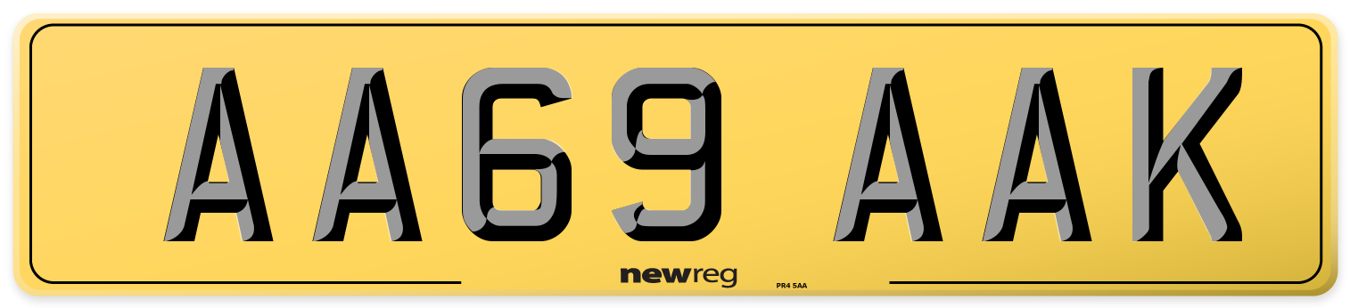 AA69 AAK Rear Number Plate