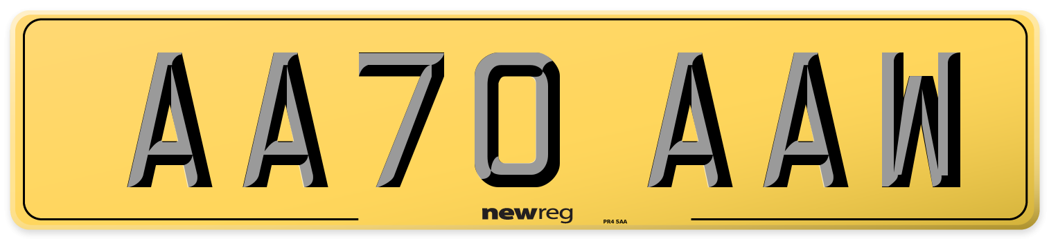 AA70 AAW Rear Number Plate