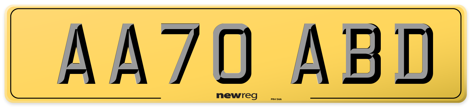 AA70 ABD Rear Number Plate