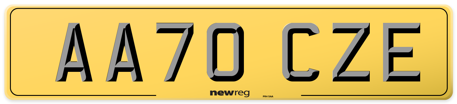 AA70 CZE Rear Number Plate