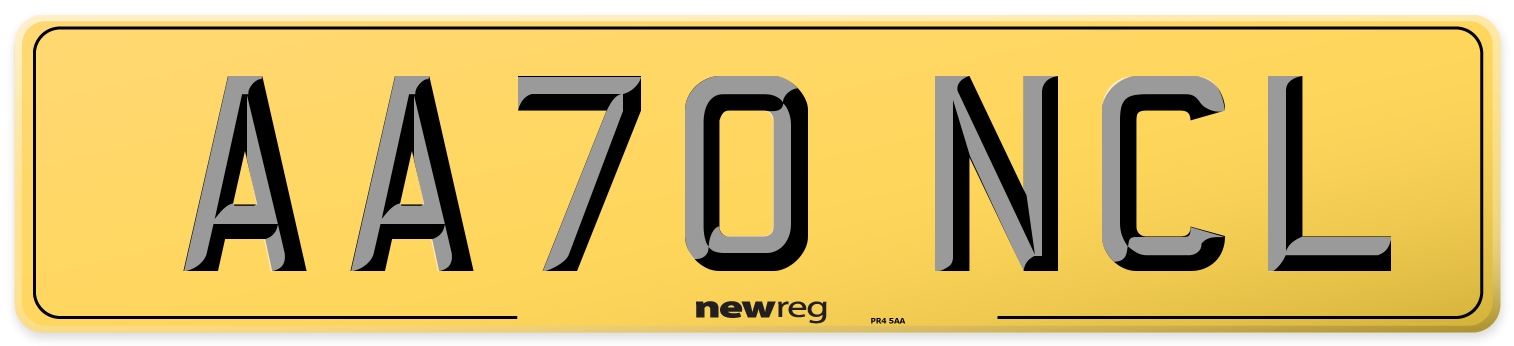 AA70 NCL Rear Number Plate