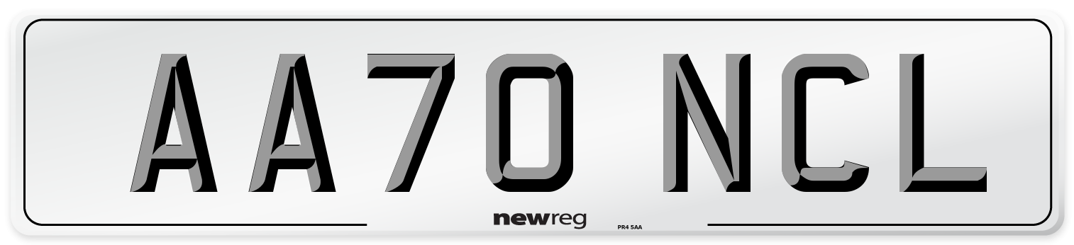 AA70 NCL Front Number Plate