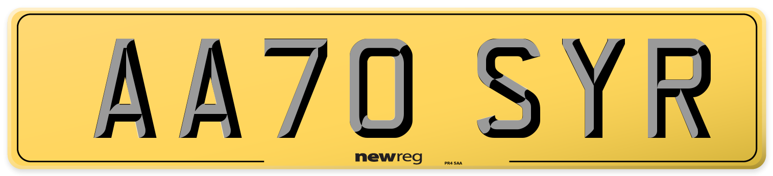 AA70 SYR Rear Number Plate