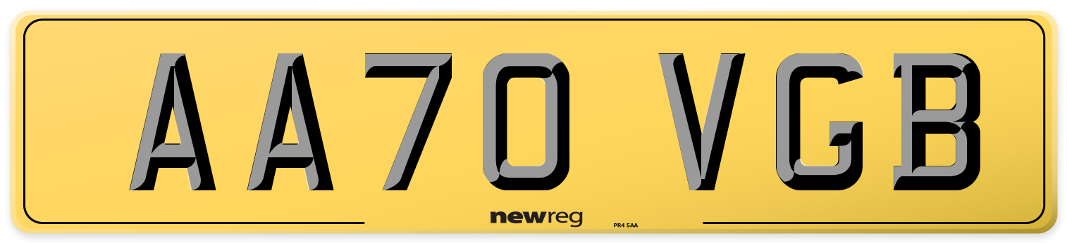AA70 VGB Rear Number Plate