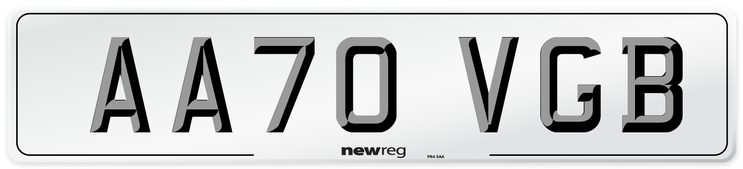 AA70 VGB Front Number Plate