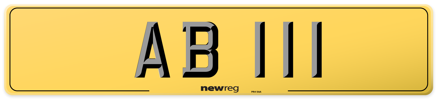 AB 111 Rear Number Plate