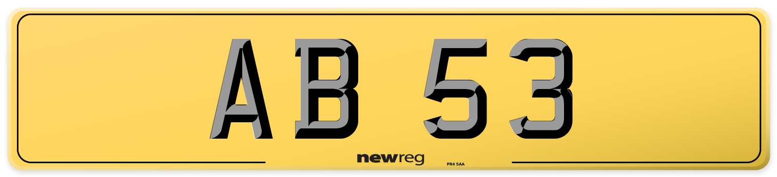 AB 53 Rear Number Plate