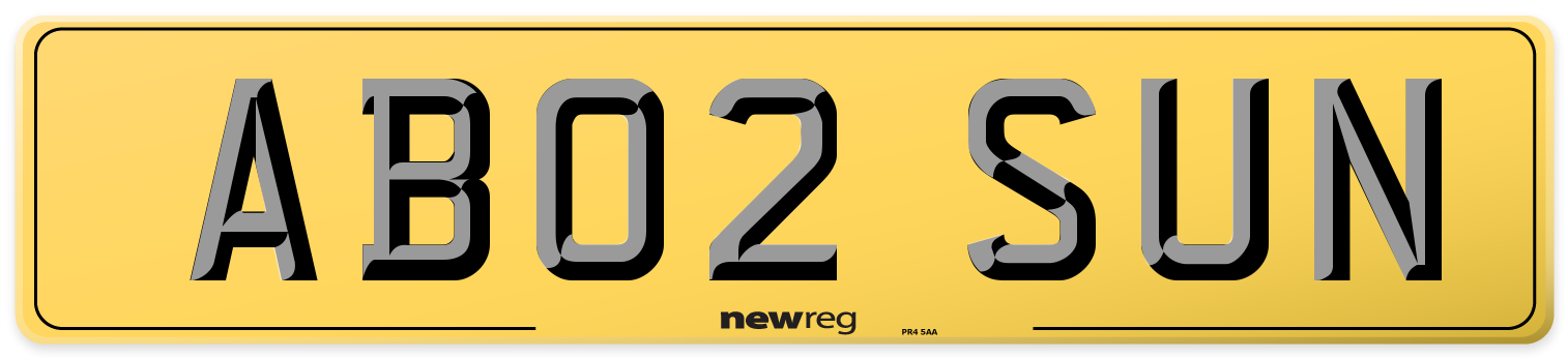 AB02 SUN Rear Number Plate