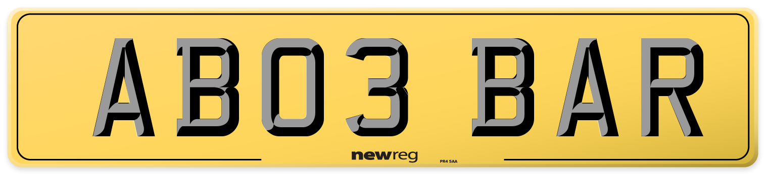 AB03 BAR Rear Number Plate