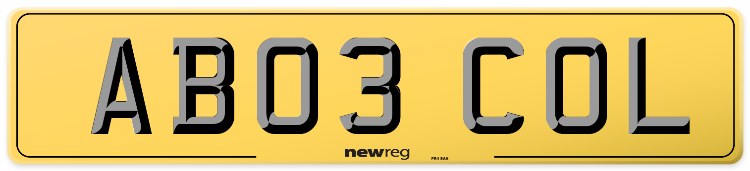 AB03 COL Rear Number Plate