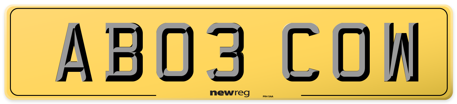 AB03 COW Rear Number Plate