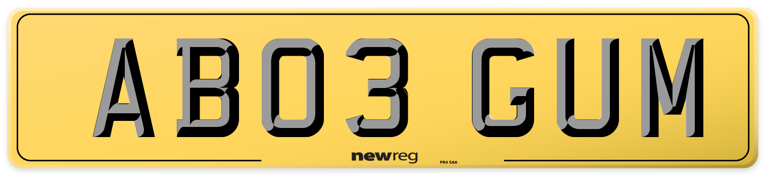AB03 GUM Rear Number Plate