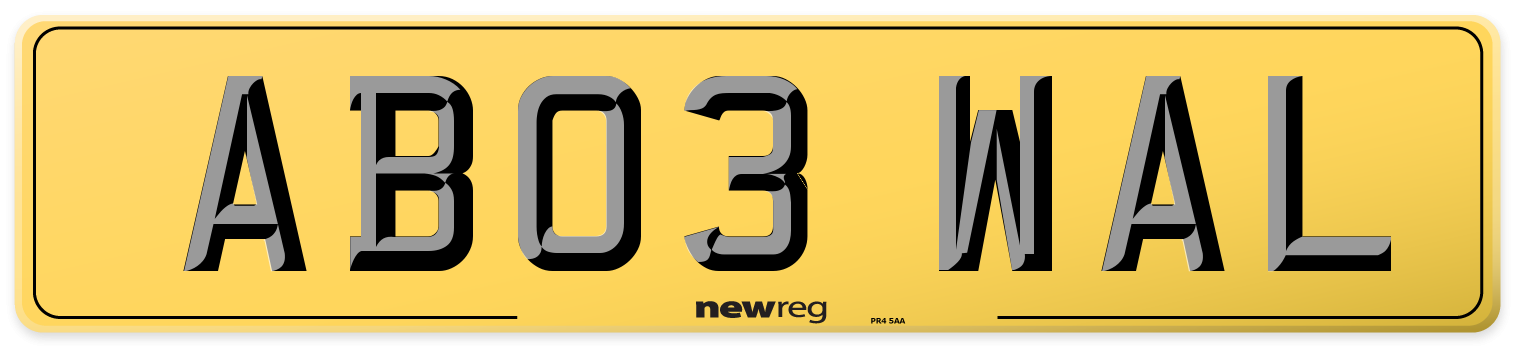 AB03 WAL Rear Number Plate