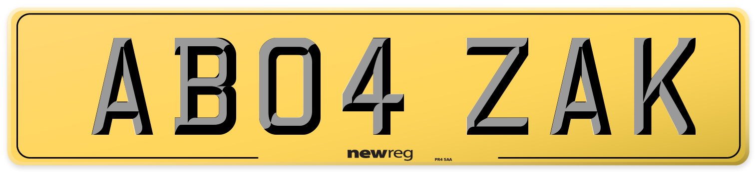 AB04 ZAK Rear Number Plate