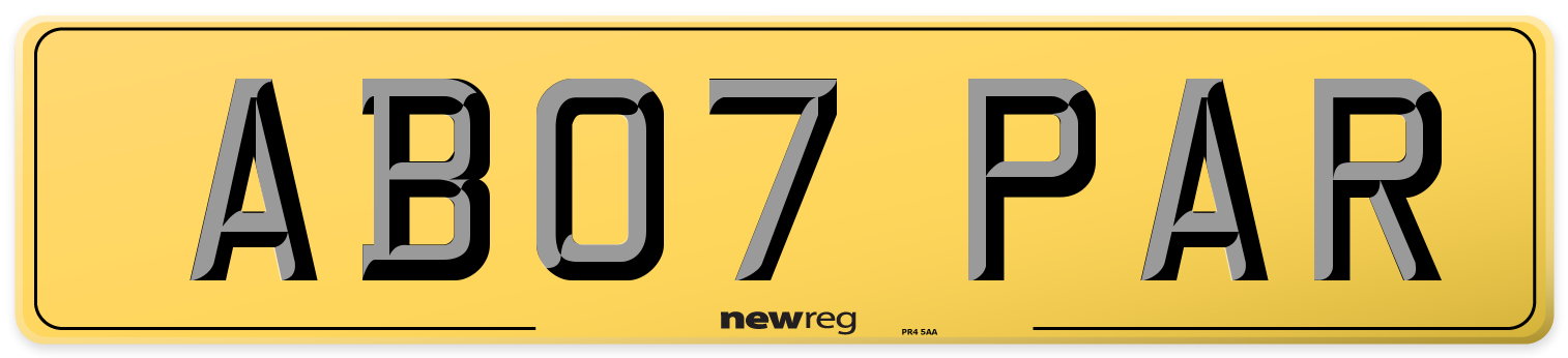 AB07 PAR Rear Number Plate