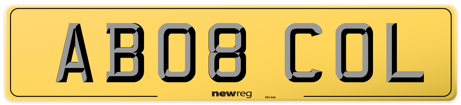 AB08 COL Rear Number Plate