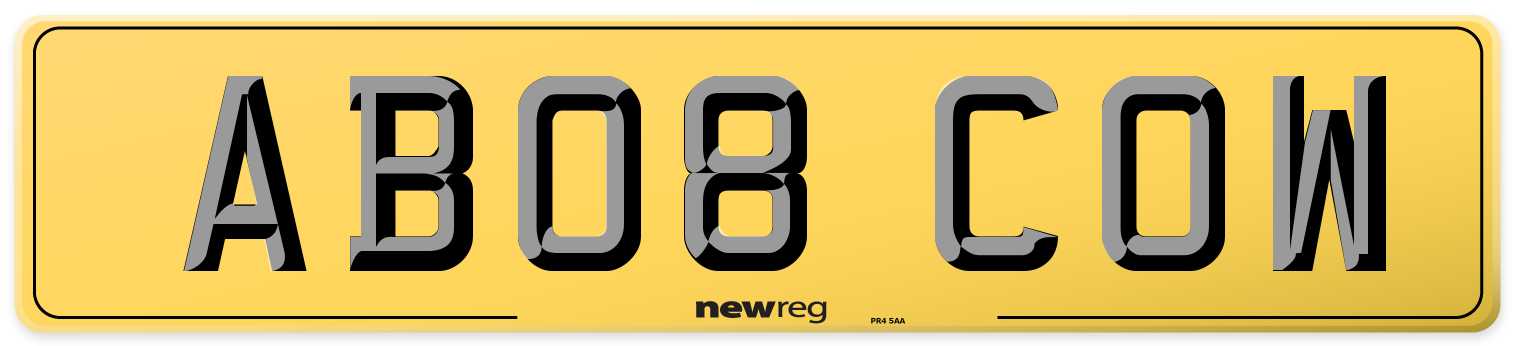 AB08 COW Rear Number Plate