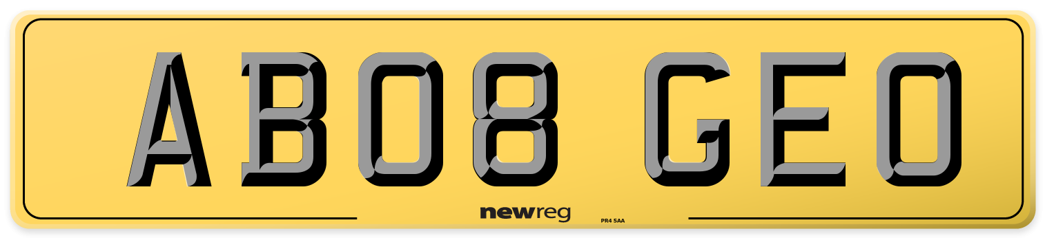 AB08 GEO Rear Number Plate