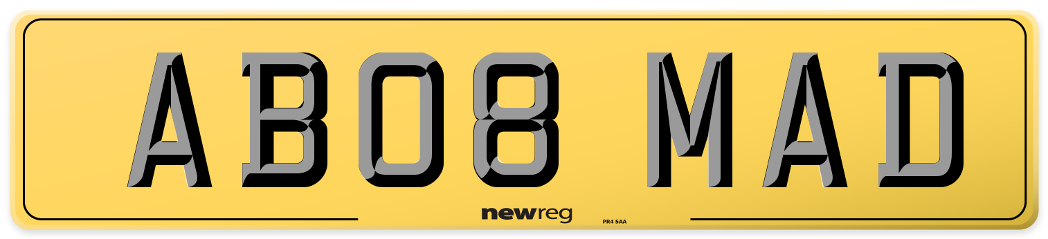 AB08 MAD Rear Number Plate