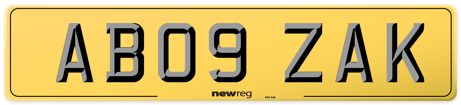 AB09 ZAK Rear Number Plate