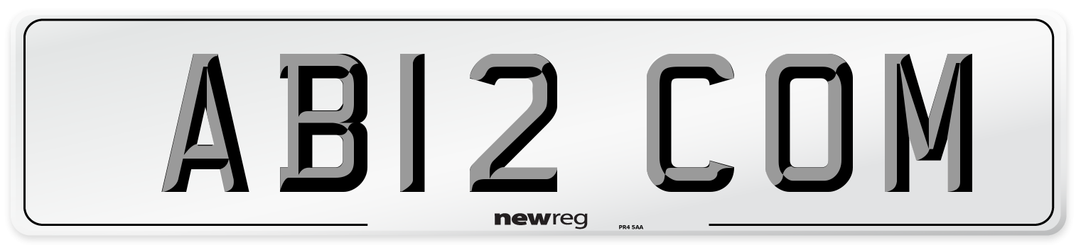 AB12 COM Front Number Plate