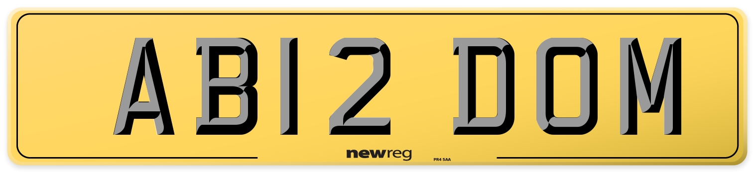 AB12 DOM Rear Number Plate