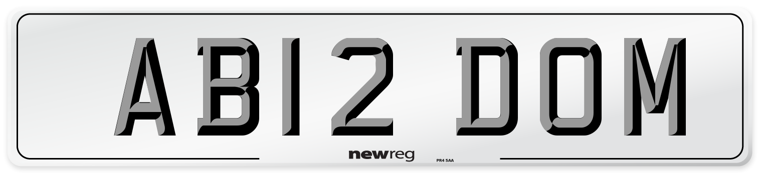 AB12 DOM Front Number Plate