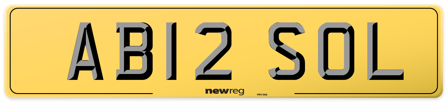 AB12 SOL Rear Number Plate