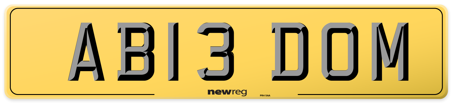 AB13 DOM Rear Number Plate
