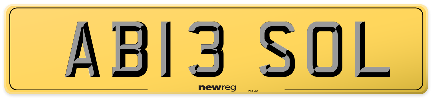 AB13 SOL Rear Number Plate