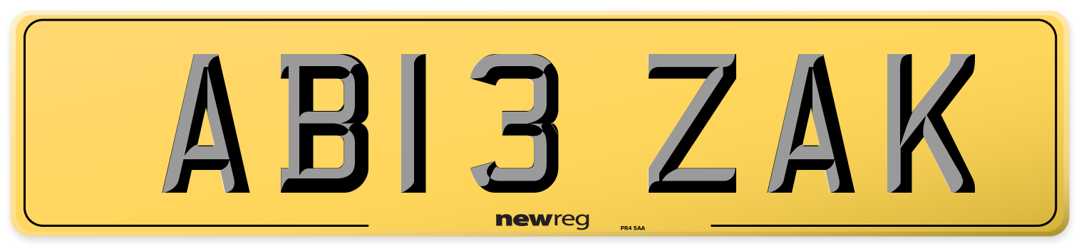 AB13 ZAK Rear Number Plate