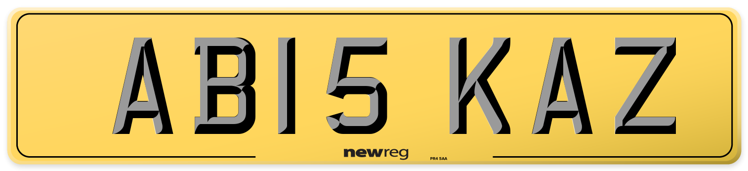 AB15 KAZ Rear Number Plate