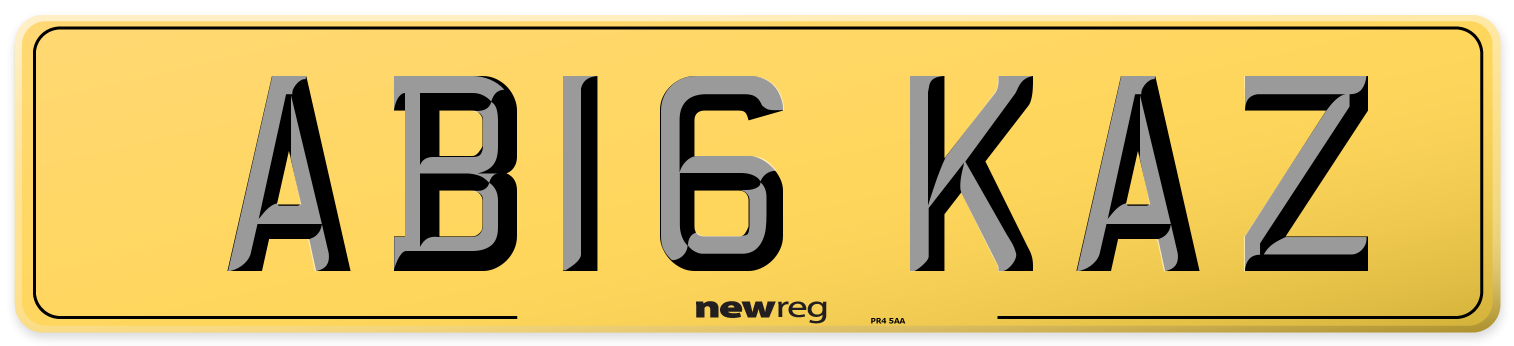 AB16 KAZ Rear Number Plate