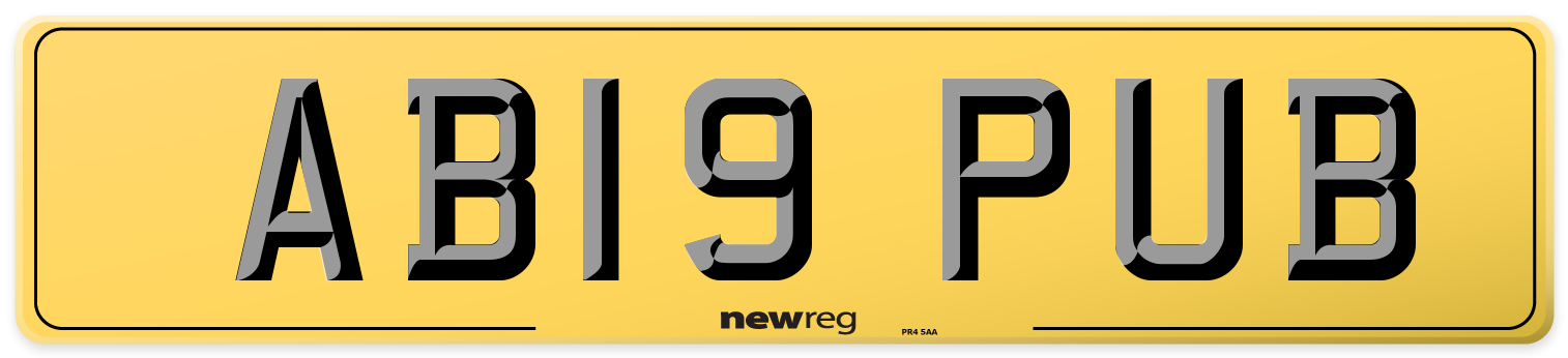 AB19 PUB Rear Number Plate