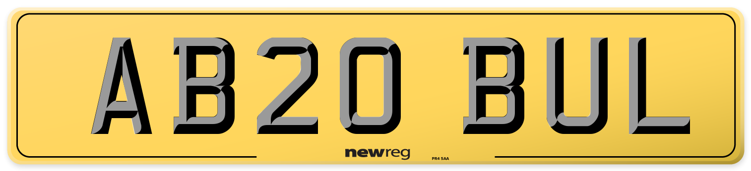 AB20 BUL Rear Number Plate