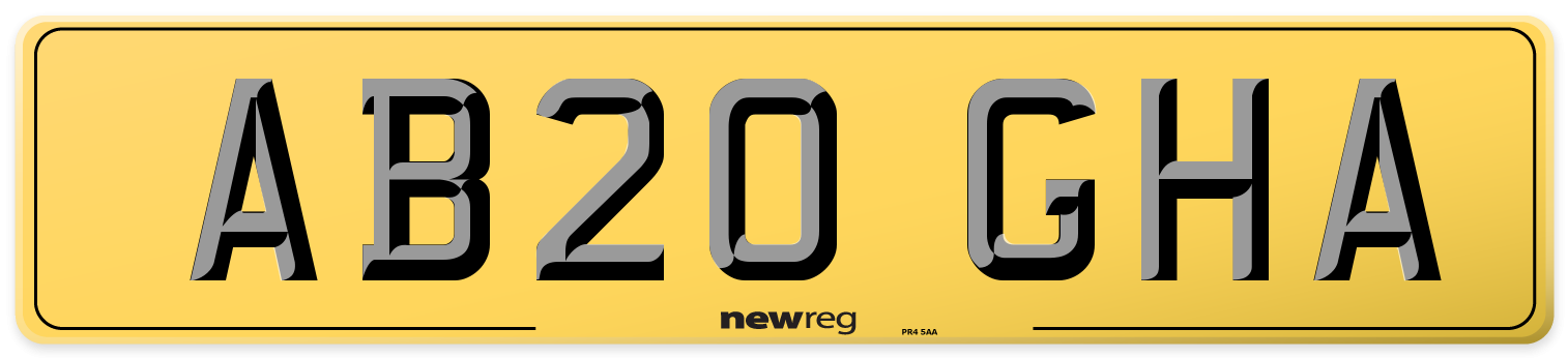 AB20 GHA Rear Number Plate