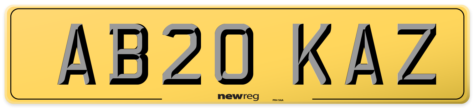 AB20 KAZ Rear Number Plate