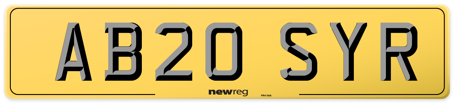 AB20 SYR Rear Number Plate